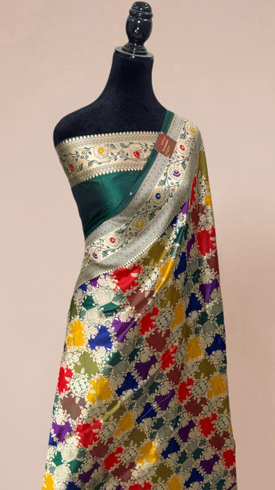 Bottle Green Pure Katan Banarasi Handloom Saree - Rangkat