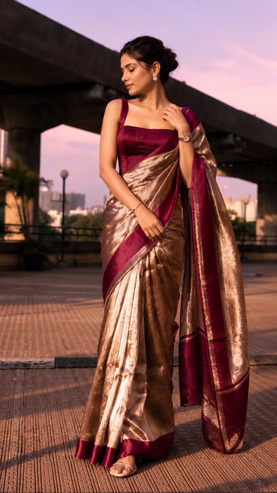 Pure Banarasi Tissue Handloom Saree - Designer Satin Border