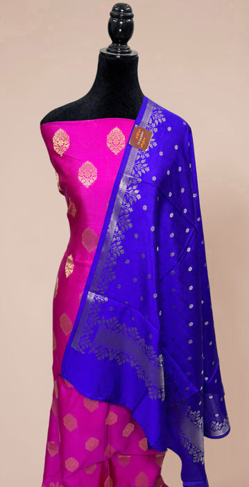 Rani and Blue Pure Chiniya Silk Banarasi Suit