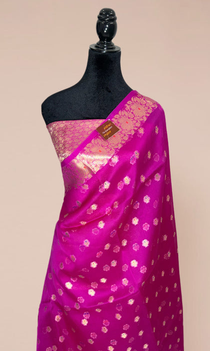 Rani Pure Kora Banarasi Handloom Saree - Meenakari Motifs