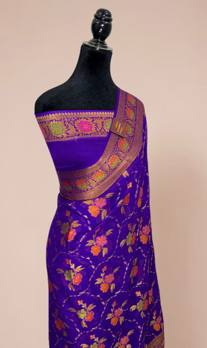 Purple Pure Khaddi Chiffon Banarasi Saree