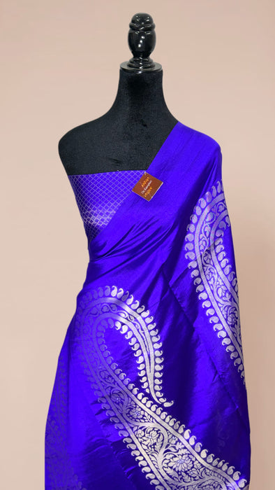 Royal Blue Pure Raw Mango Banarasi Handloom Saree - Designer Kayri