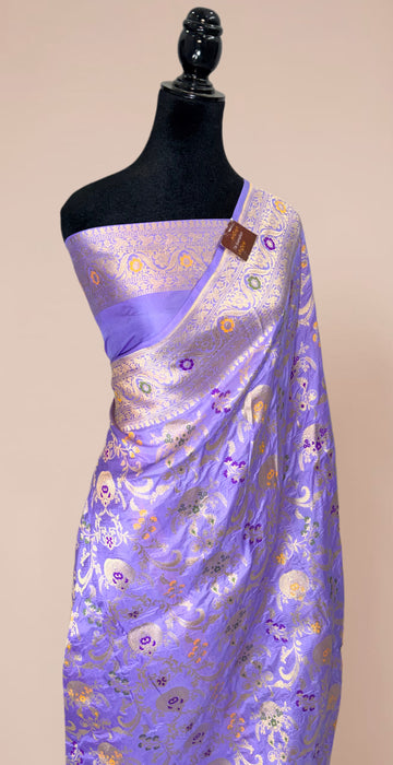 Lavender Pure Katan Banarasi Handloom Saree - Meenakari Work
