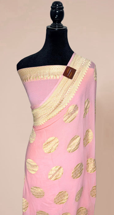 Pink Khaddi Georgette Banarasi Handloom Saree - Water Zari