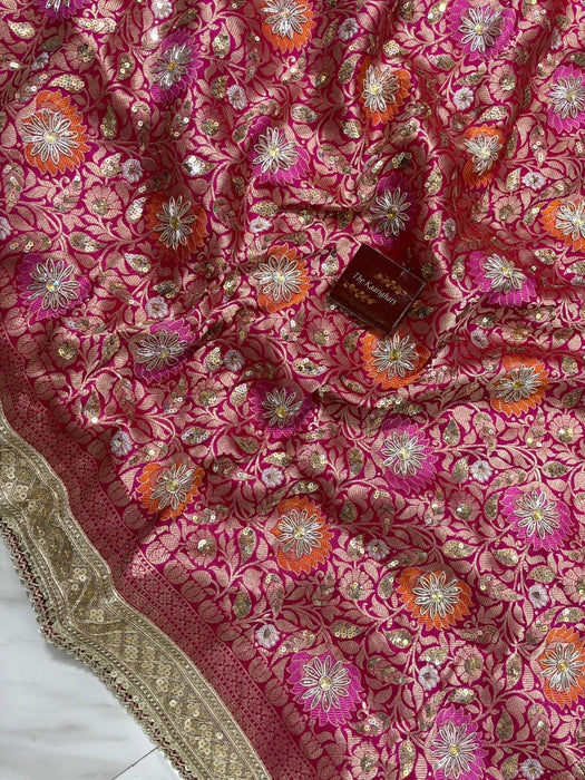 Pink Pure Katan Banarasi Handloom Saree - All over Zardozi