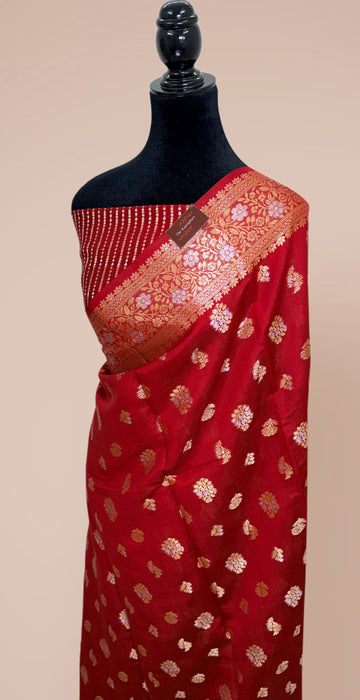 Maroonish Red Pure Silk Banarasi Handloom Saree