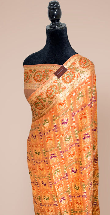 Peach Pure Khaddi Chiffon Banarasi Saree - Meenakari Work