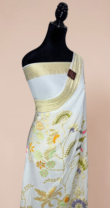 Khaddi Georgette Banarasi Handloom Saree - Designer Meenakari Jaal