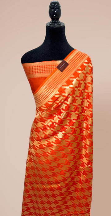 Orange Pure Moonga Banarasi Handloom Saree - Designer Saree