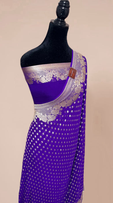 Purple Georgette Banarasi Handloom Saree - Water Zari