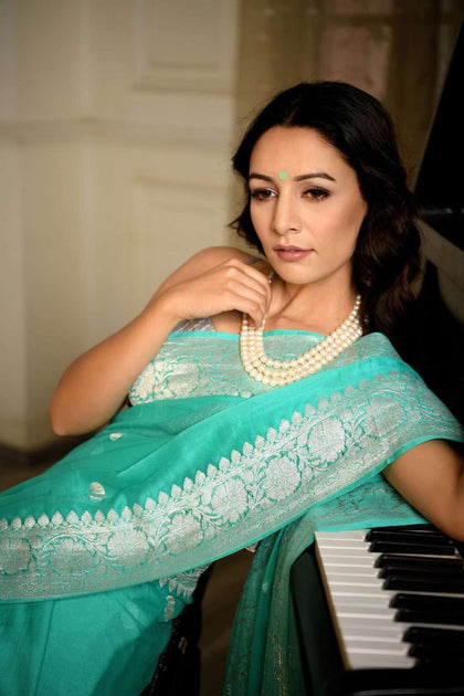 Blue Pure Kadhwa Chiffon Georgette Banarasi Saree