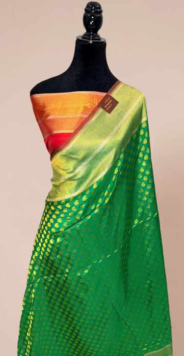 Green Pure Katan Banarasi Handloom Saree