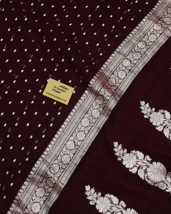 Pure Khaddi Georgette Banarasi Saree - Silver Zari