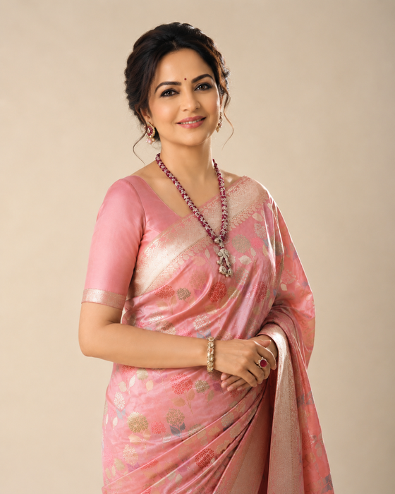 Pink Katan Banarasi Handloom Saree - Sona Roopa Meenakari