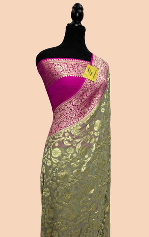 Ivory khaddi georgette banarasi saree
