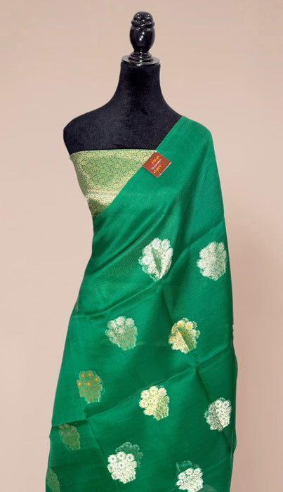 Green Pure Kora Banarasi Handloom Saree - Meenakari Motifs