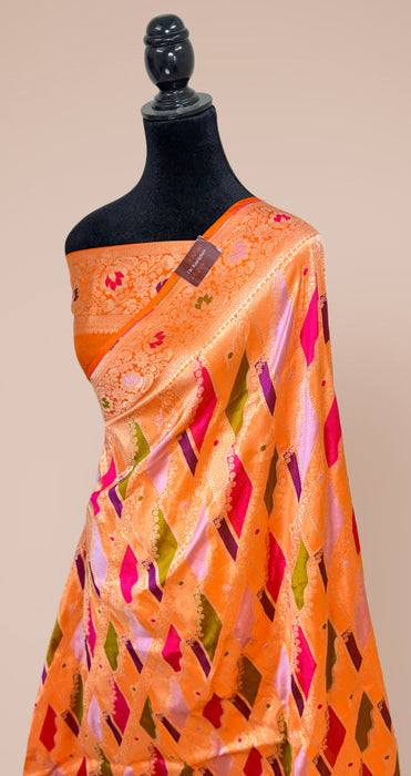 Orange Pure Katan Banarasi Handloom Saree - Rangkat