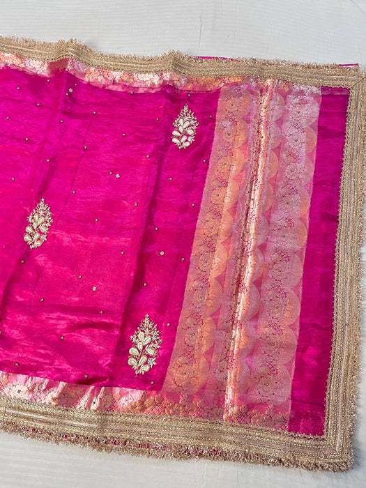 Rani Pure Banarasi Tissue Handloom Saree - Handwork