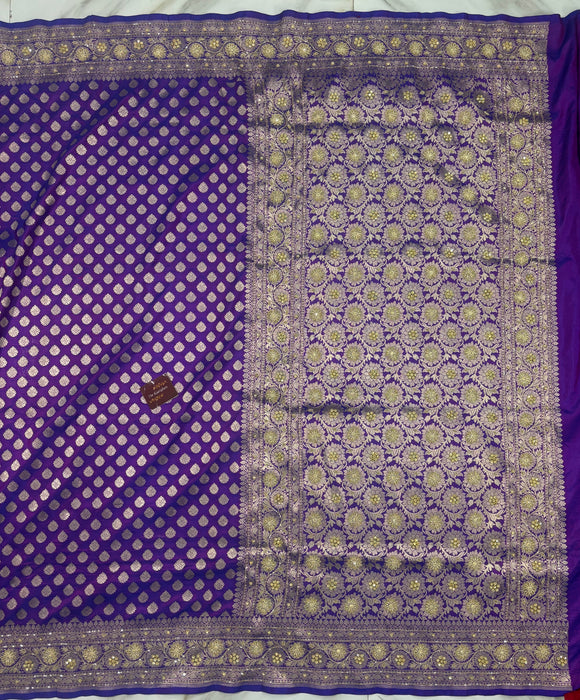 Purple Pure Katan Banarasi Handloom Saree - All over Hand Zardozi work
