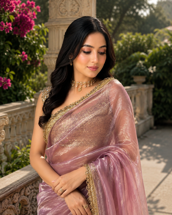 Pink Pure Banarasi Tissue Handloom Saree - Designer Border