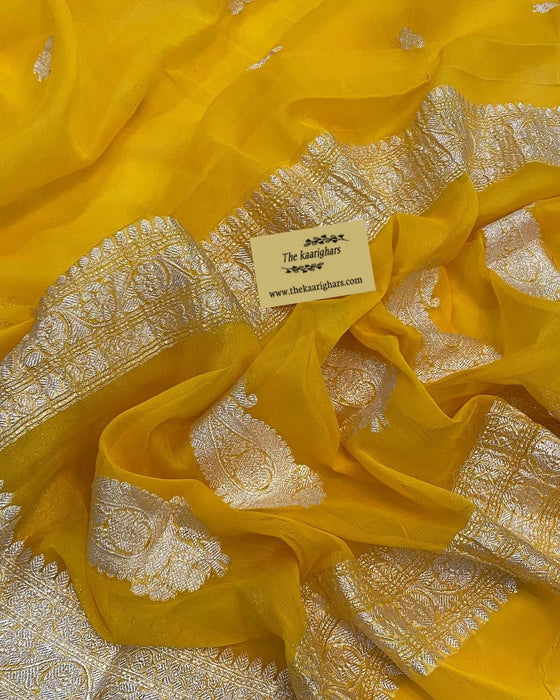 Yellow Pure Kadhwa Chiffon Banarasi Saree