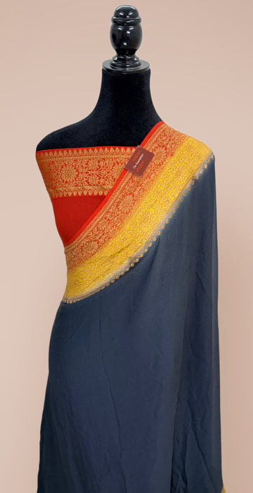 3D Khaddi Georgette Banarasi Handloom Saree - Antique Zari