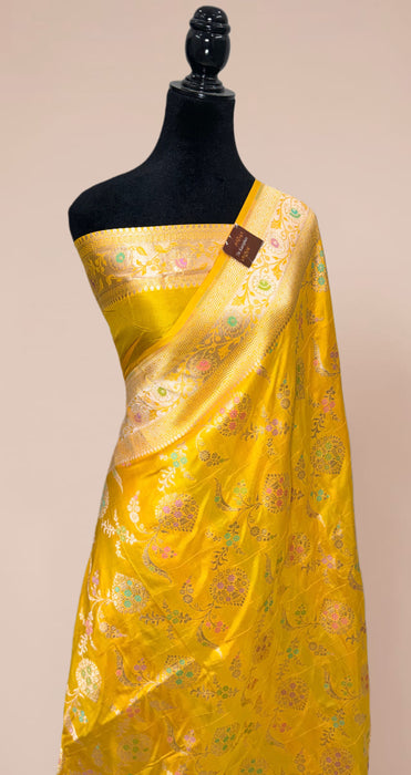 Yellow Pure Katan Banarasi Handloom Saree - Meenakari Work