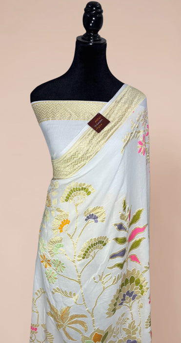 Khaddi Georgette Banarasi Handloom Saree - Designer Meenakari Jaal