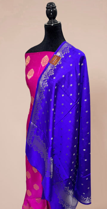 Rani and Blue Pure Chiniya Silk Banarasi Suit
