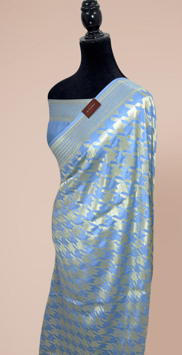 Spanish Blue Pure Mashru Banarasi Handloom Saree - Designer Saree