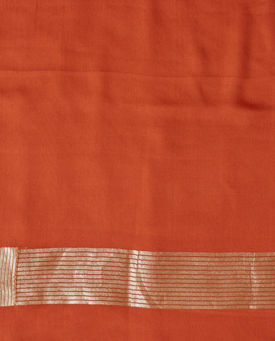 Orange Khaddi Georgette Banarasi Handloom Saree - Hand Rangkat Meenakari