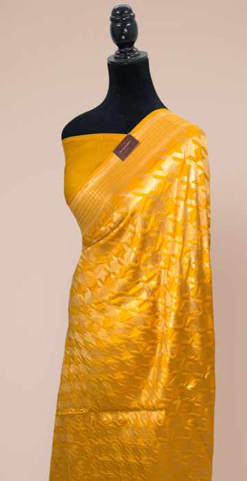 Gold Pure Mashru Banarasi Handloom Saree - Designer Saree