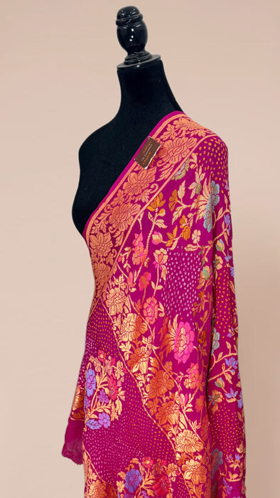Rani Pure Georgette Bandhani Banarasi Handloom Dupatta