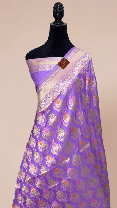 Lavender Pure Katan Banarasi Handloom Saree - Meenakari Work