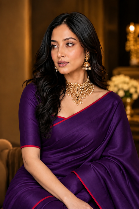 Purple Pure Banarasi Katan Handloom Saree - Designer Satin Border