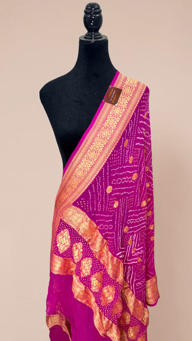Rani Pure Georgette Bandhani Banarasi Handloom Dupatta