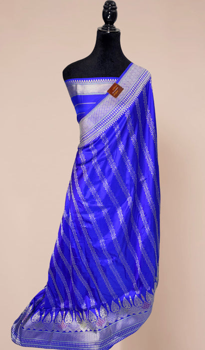 Royal Blue Pure Katan Banarasi Handloom Saree - Kadhiyal Meenakari