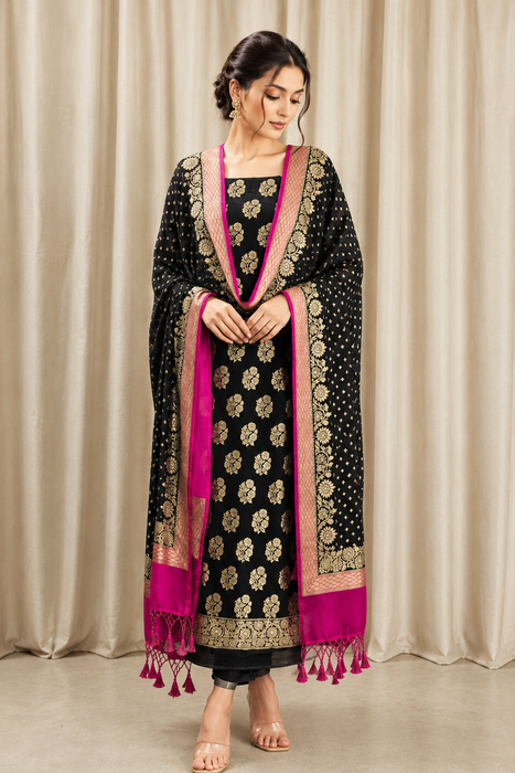 Black Pure Khaddi Georgette Banarasi Suit