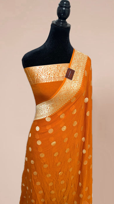 Rust Orange Georgette Banarasi Handloom Saree - Water Zari