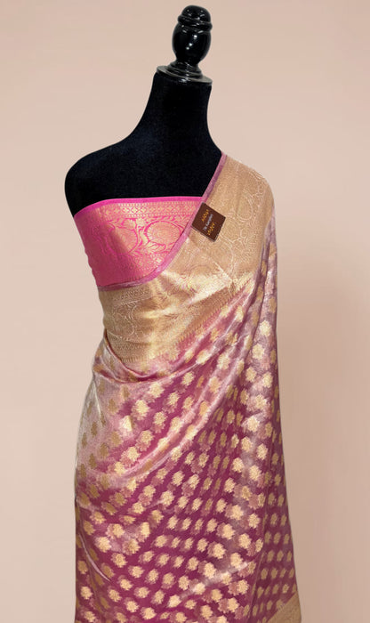 Pink Pure Tissue Chiniya Banarasi Handloom Saree