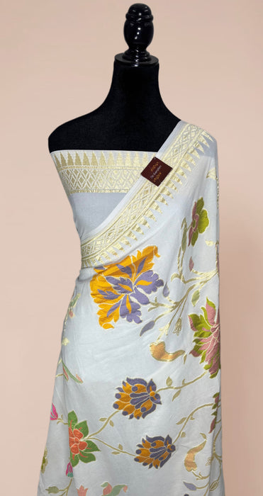 Khaddi Georgette Banarasi Handloom Saree - Designer Meenakari Jaal