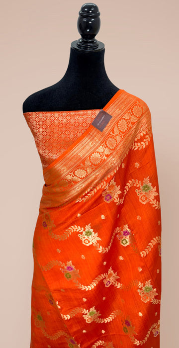 Orange Pure Silk Banarasi Handloom Saree