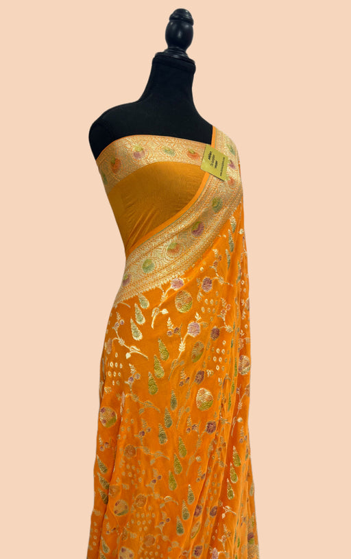 Buy orange Khaddi georgette saree online in US