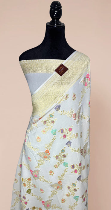 Khaddi Georgette Banarasi Handloom Saree - Designer Meenakari Jaal