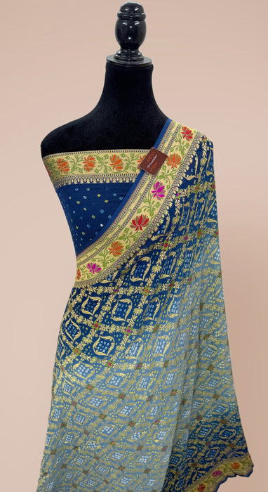 Handwoven Pure Georgette Bandhani Banarasi Saree - Meenakari Work