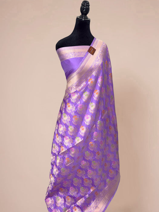Lavender Pure Katan Banarasi Handloom Saree - Meenakari Work