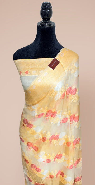 Rangkat Pure Khaddi Chiffon Banarasi Saree - Meenakari Work