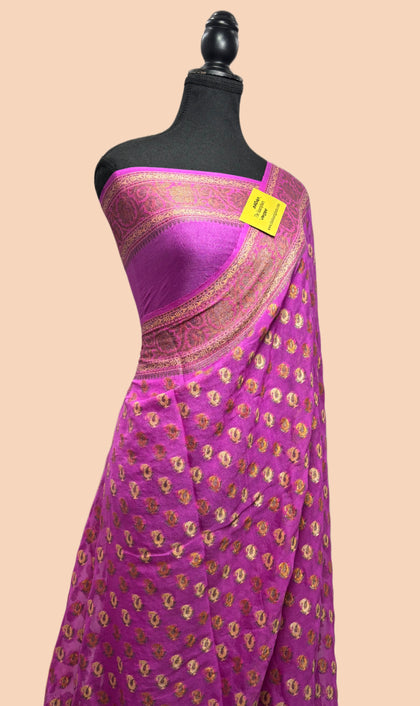 lavender Pure Khaddi Chiffon Banarasi Saree - Meenakari Work