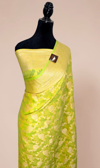 Pista Pure Khaddi Chiffon Banarasi Saree
