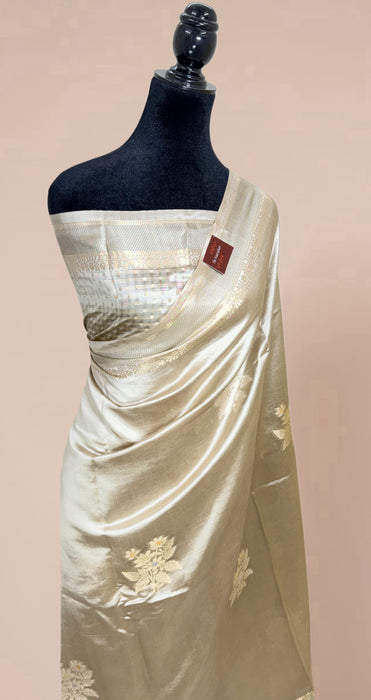 Dusty Cream Pure Mango Katan Banarasi Handloom Saree